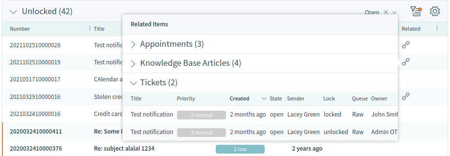 Related Items Inside Ticket List