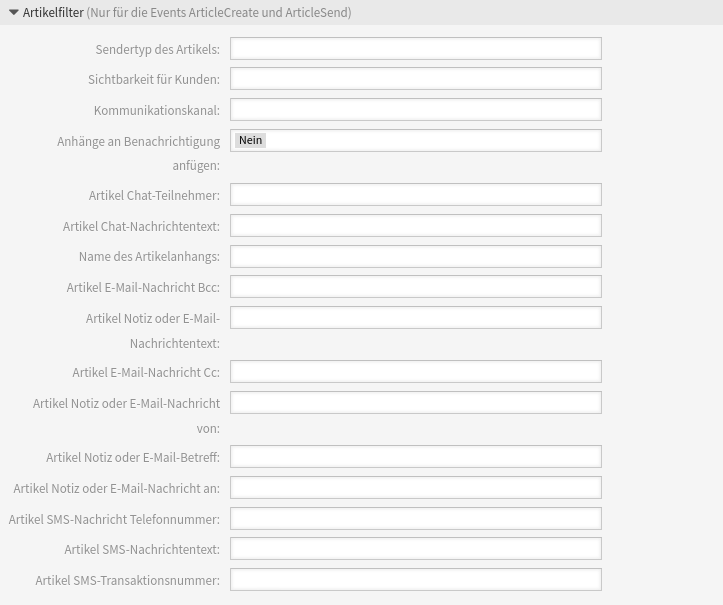 Ticket-Benachrichtigungseinstellungen - Artikelfilter