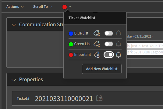 Ticket Watchlist in Ticket Detail View