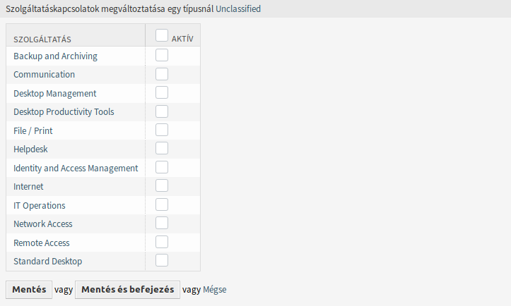 Szolgáltatáskapcsolatok megváltoztatása egy típusnál