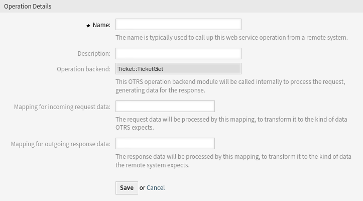 Web Service Settings - OTRS as Provider - Operation