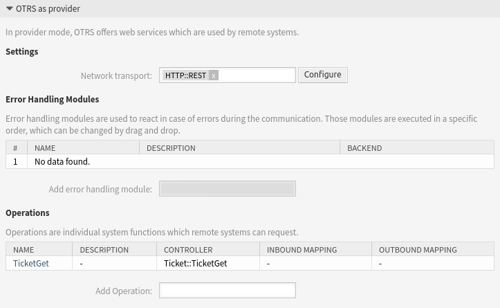 Web-Service - Einstellungen - OTRS als Provider