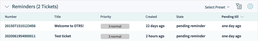 Ein Beispiel für das Widget *Erinnerungstickets* in der Detailansicht *Kunde*